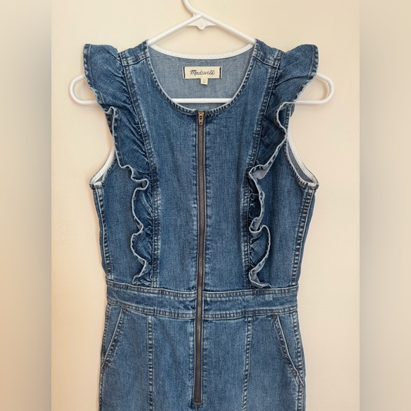 Madewell Denim Ruffle Sleeve Zip Front Jumpsuit Women’s Size 00 Boho Western - Picture 6 of 8